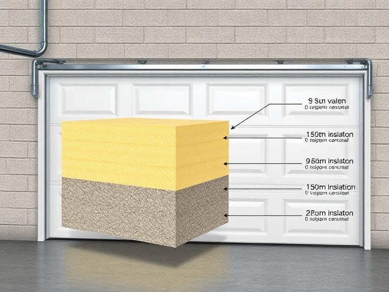 Cross-section of insulated garage door panel showing R-value layers and foam insulation