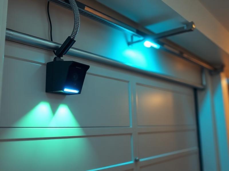 Modern garage door motion sensor and safety sensor system with LED indicators